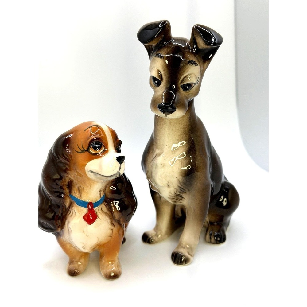Vintage Disney Lady & The Tramp Porcelain Porcelain Figurines 1950s Made Japan